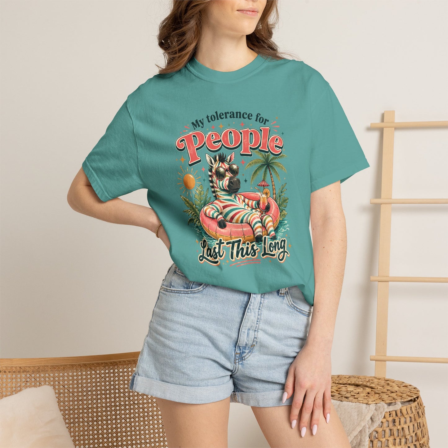 "My Tolerance for People Lasts This Long" Retro Cat Pool Float Graphic Tee