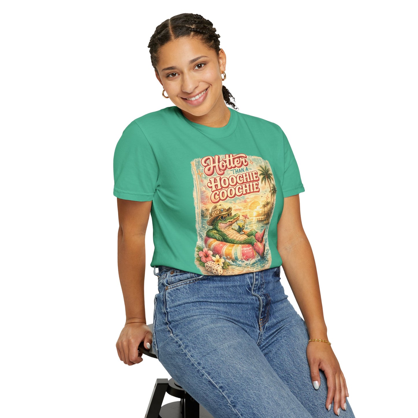 "Hotter Than a Hoochie Coochie" Retro Alligator Beach Graphic