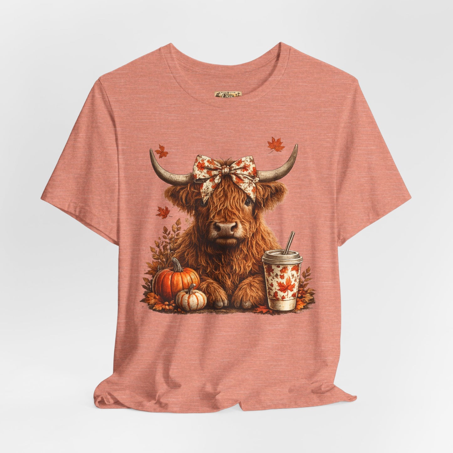 Autumn Highland Cow Tee — Fall Pumpkin Latte Graphic T-Shirt