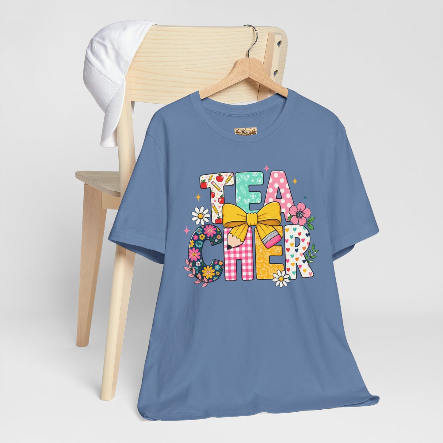 Teacher Floral Bow T-Shirt — Cute 'Teach er' Colorful School Shirt for Teachers