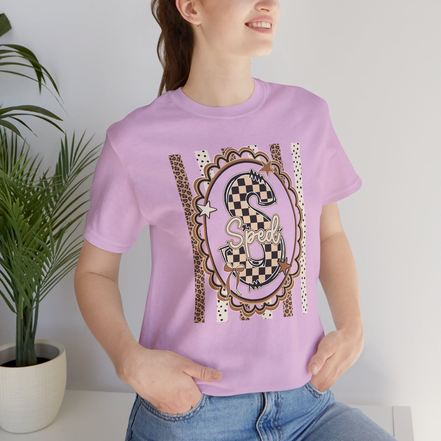 Sped S Monogram Tee — Checkerboard Leopard Graphic T-Shirt