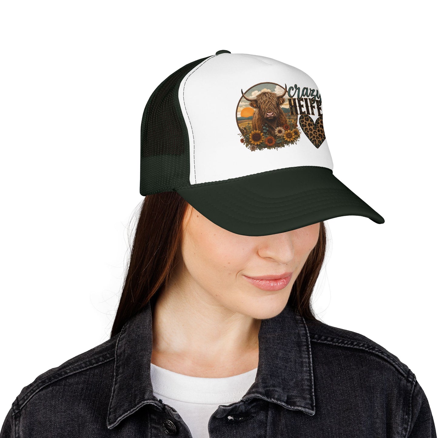 Crazy Heifer Trucker Hat — Sunflower Highland Cow Farm Cap