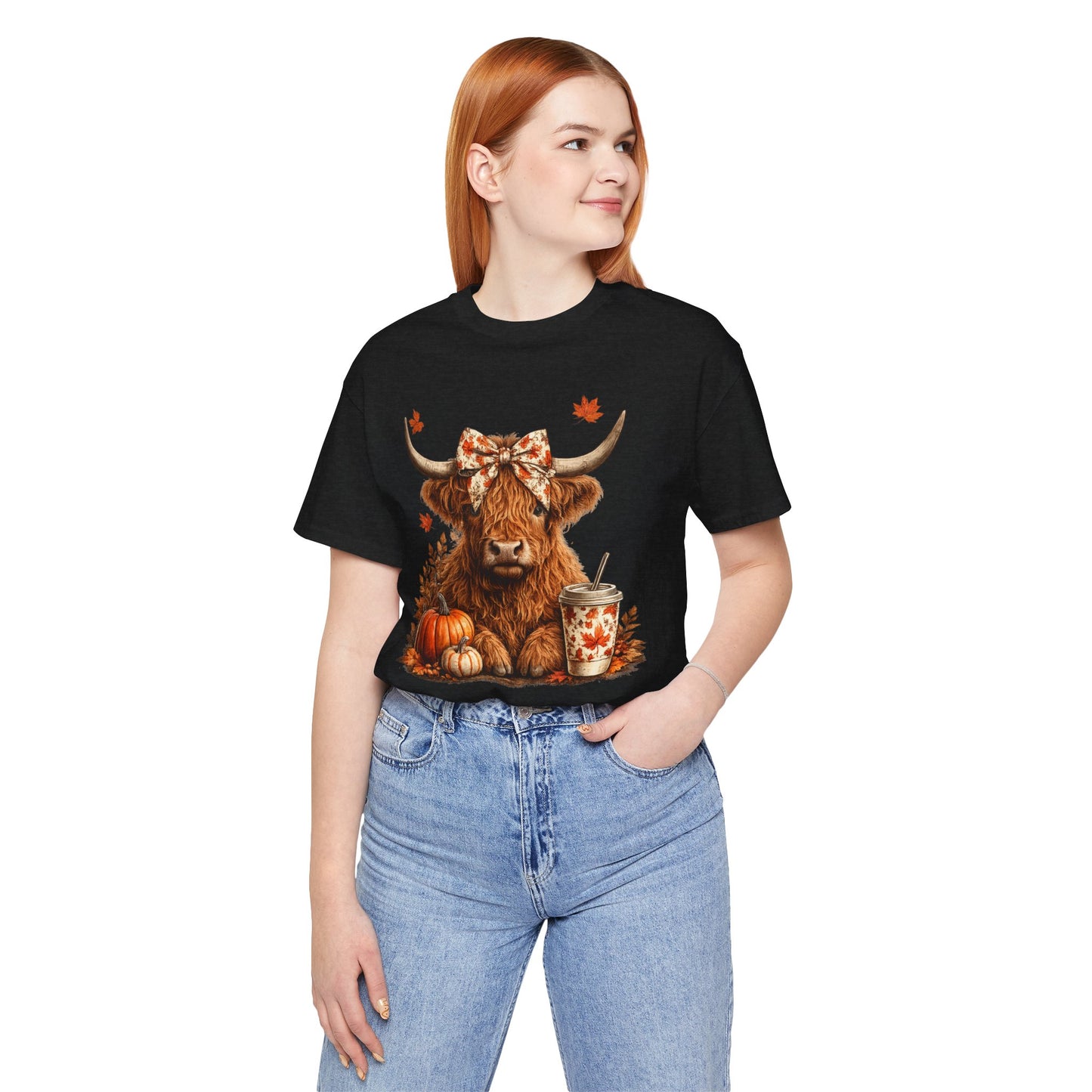Autumn Highland Cow Tee — Fall Pumpkin Latte Graphic T-Shirt