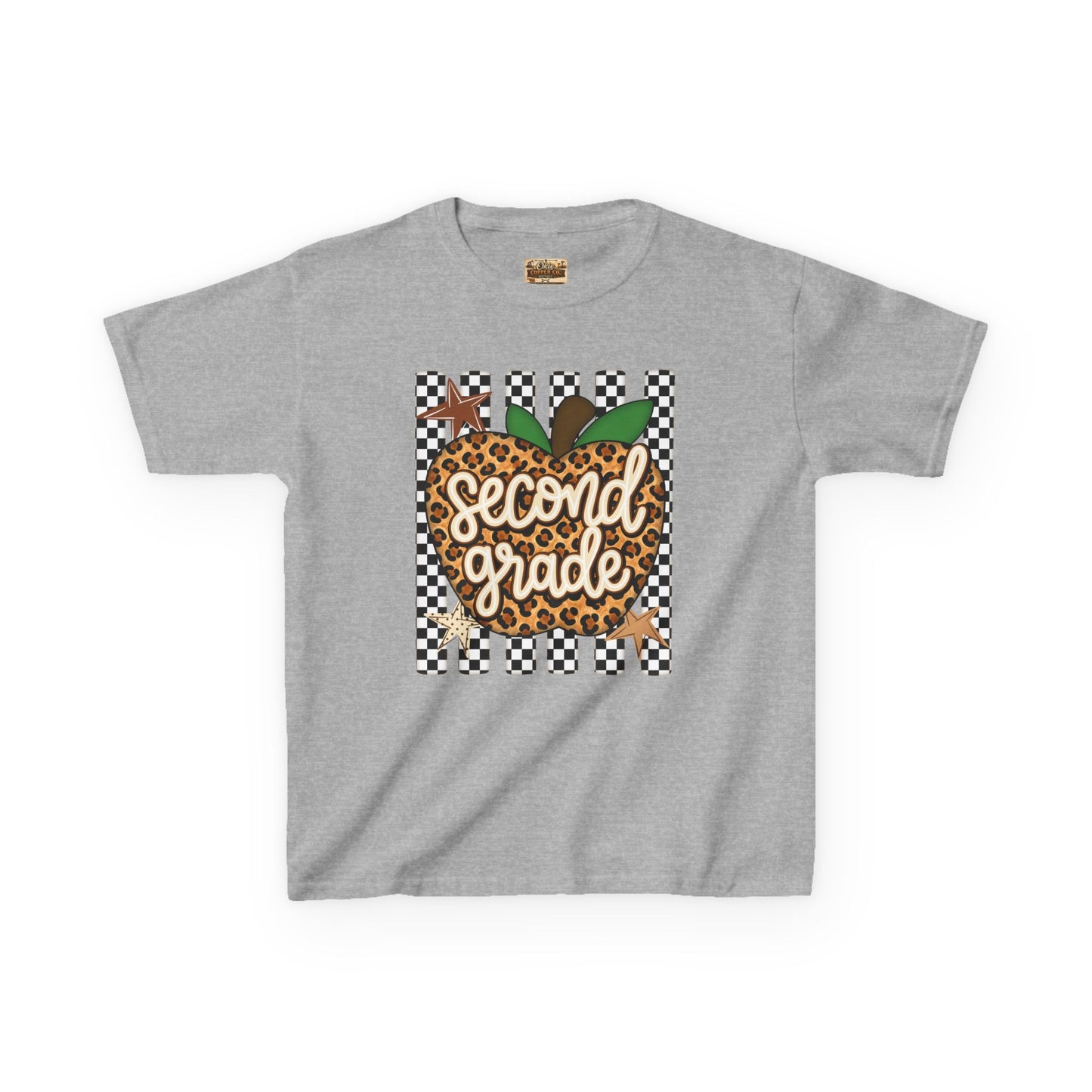 Second Grade Leopard Apple Kids T-Shirt — Back-to-School Teacher Appreciation Tee