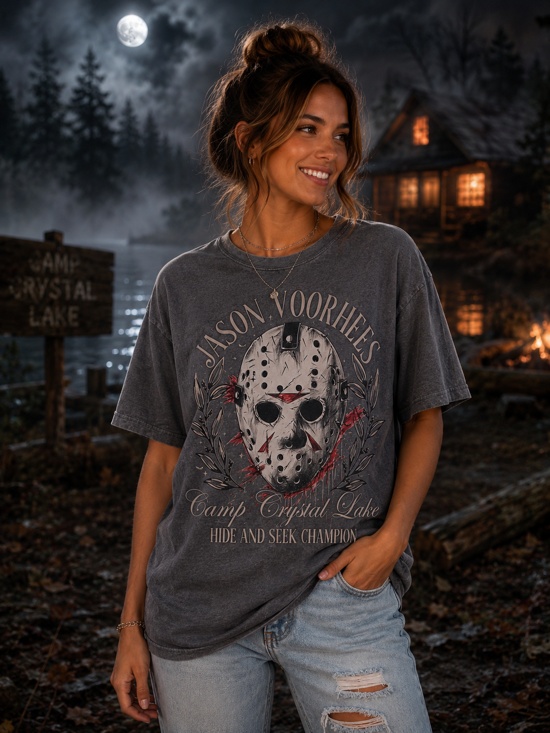 Pre-Order Vintage Hockey Mask Camp Graphic Tee | Spooky Summer Camp Inspired UV DTF Shirt