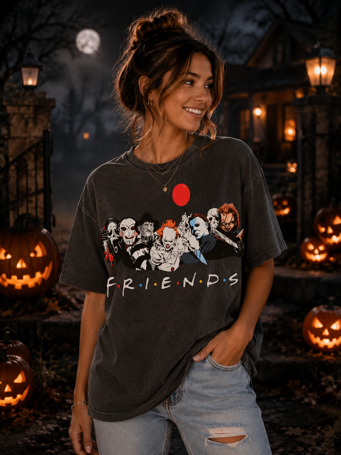 Pre-Order Horror Movie Inspired Graphic Gildan Tee | Spooky Halloween UV DTF Shirt | Women's Halloween Graphic Tee | Unisex Fall Shirt