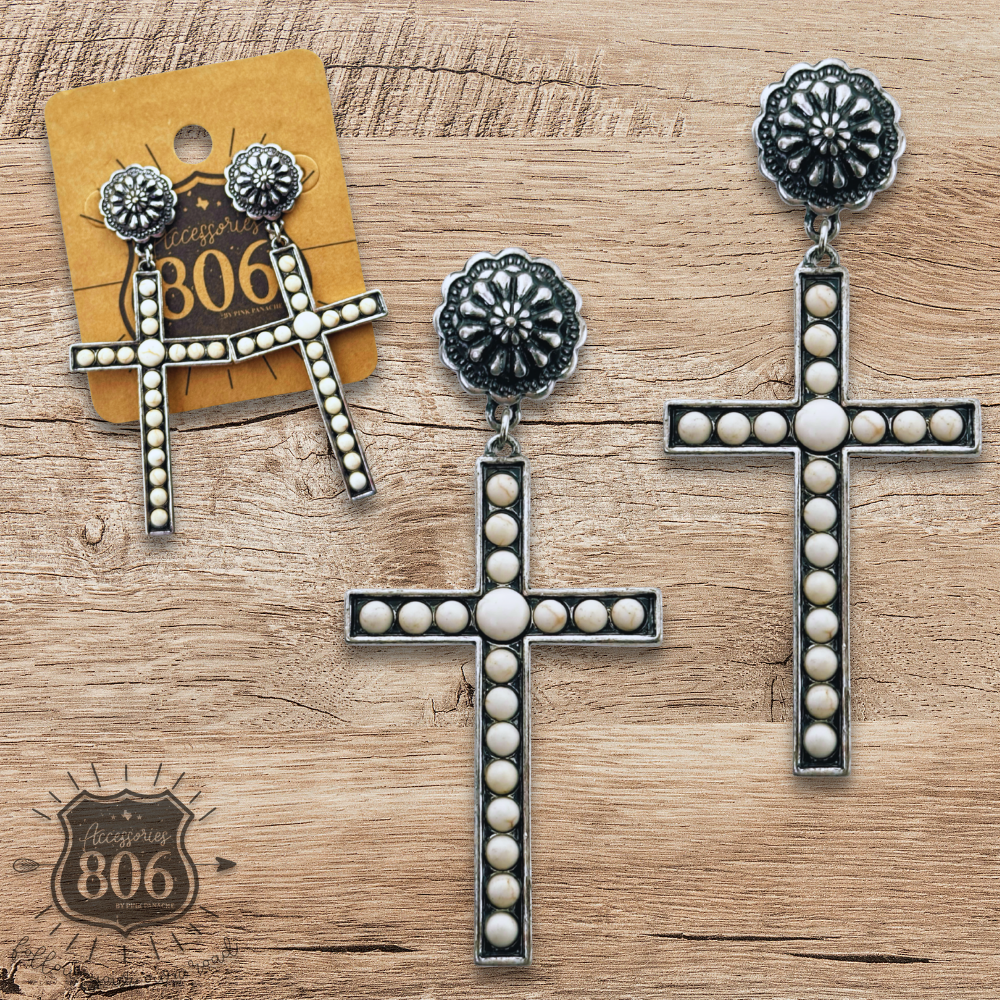 Stone studded cross earring, last call