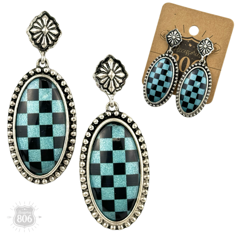 Checkerboard print oval earrings