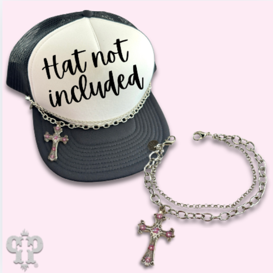 Silver trucker hat chain with Austrian crystal cross charm