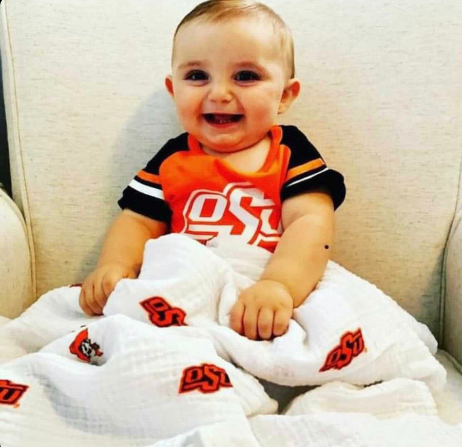 Oklahoma State University Cowboys Muslin Swaddle Blanket | Officially Licensed OSU Gift