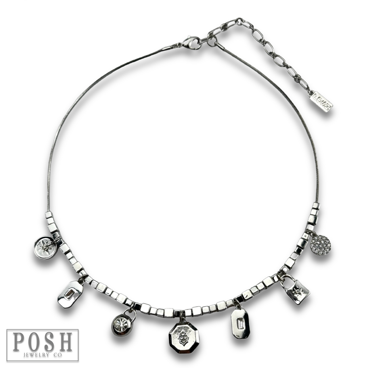 Cube bead and rhinestone charm necklace - LC