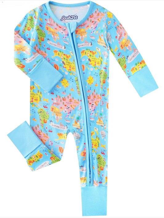 World Map Bamboo Baby Convertible Zippy Romper