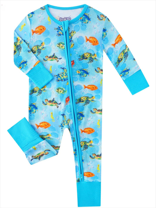 Sea Turtle Bamboo Baby Convertible Zippy Romper