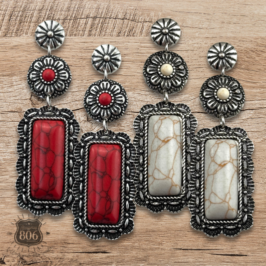 Western stone rectangle, silver post earring, last call