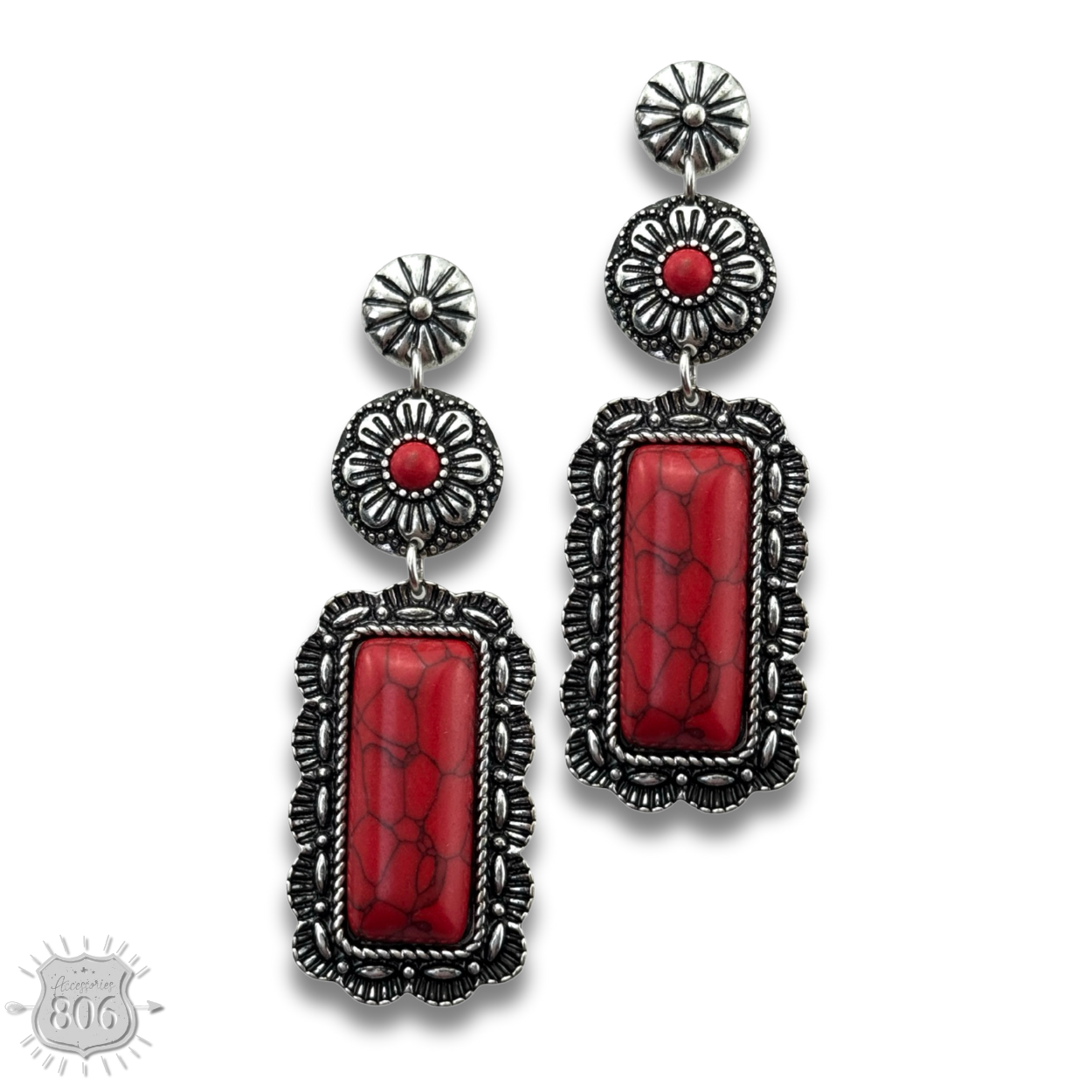 Western stone rectangle, silver post earring, last call