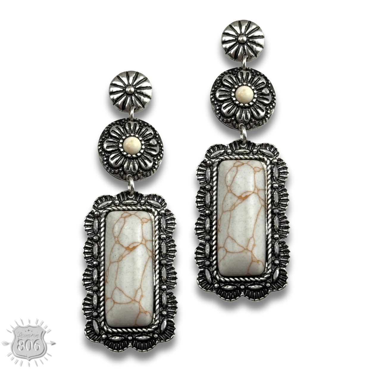 Western stone rectangle, silver post earring, last call