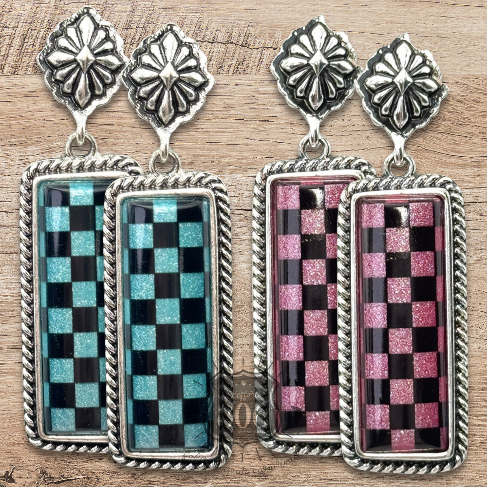 Checkerboard print dangle earrings